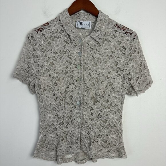 Y2K Lace Button Up Top Womens S Sheer Whimsigoth Fairy Cottage Western Country - Picture 1 of 10